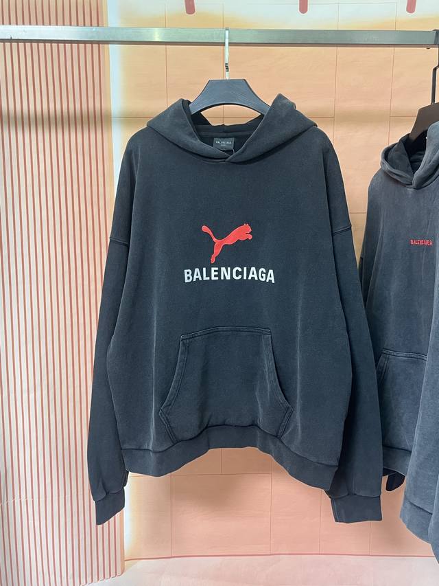Bulk Product Photos# Balenciaga Paris Puma Collaboration Washed Distressed Hoode