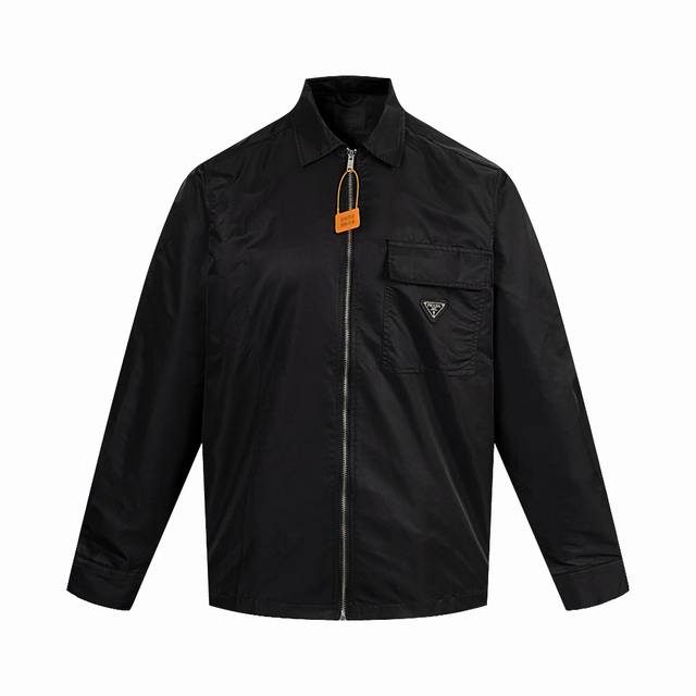 New Arrival: Prada 25Fw Recycled Nylon Pocket Triangle Label Zipper Shirt. Featu