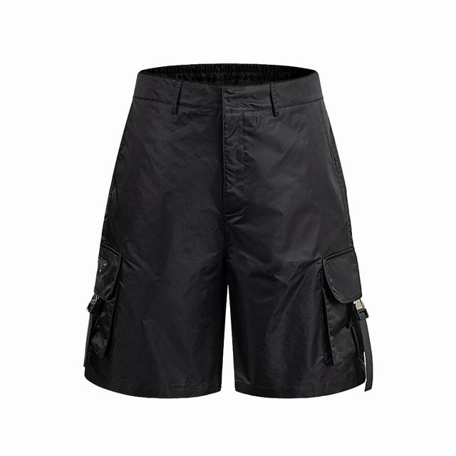 Prad* Bermuda Nylon Cargo Shorts, classic buckle short style. Main material: rec
