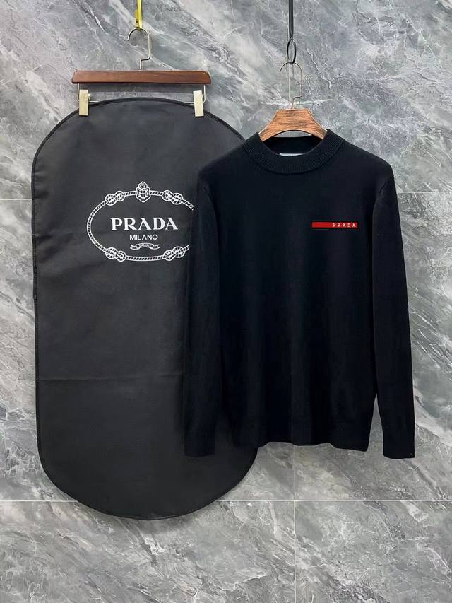 Prada Classic High-Neck Sweater with All Three Labels Premium Wool Blend Sweater