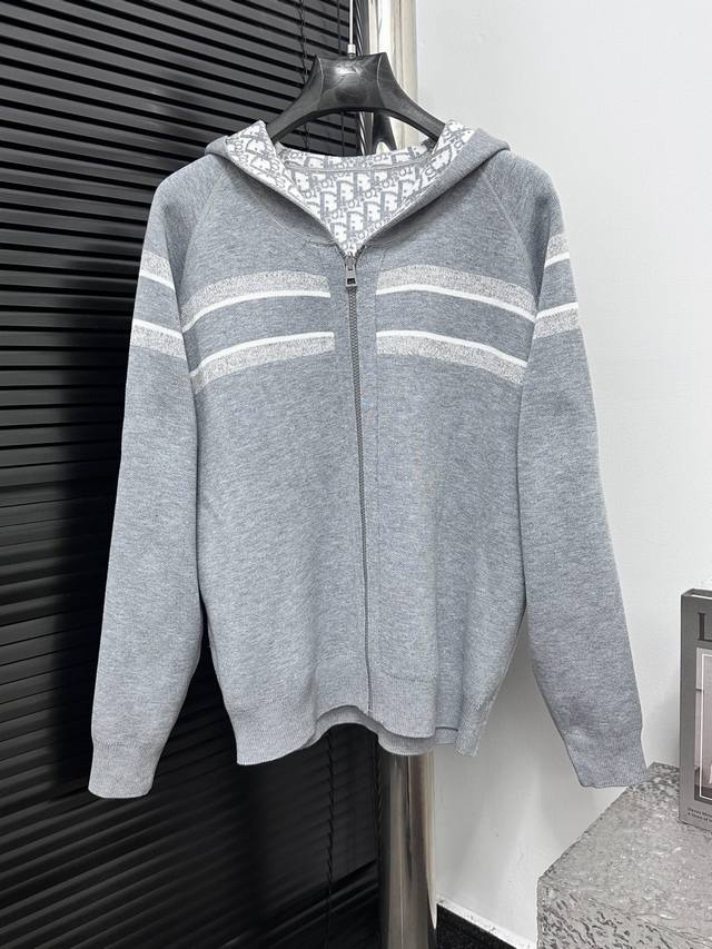Dior Jacquard Hooded Reversible Zipper Cardigan Hooded Cashmere Cardigan Reversi