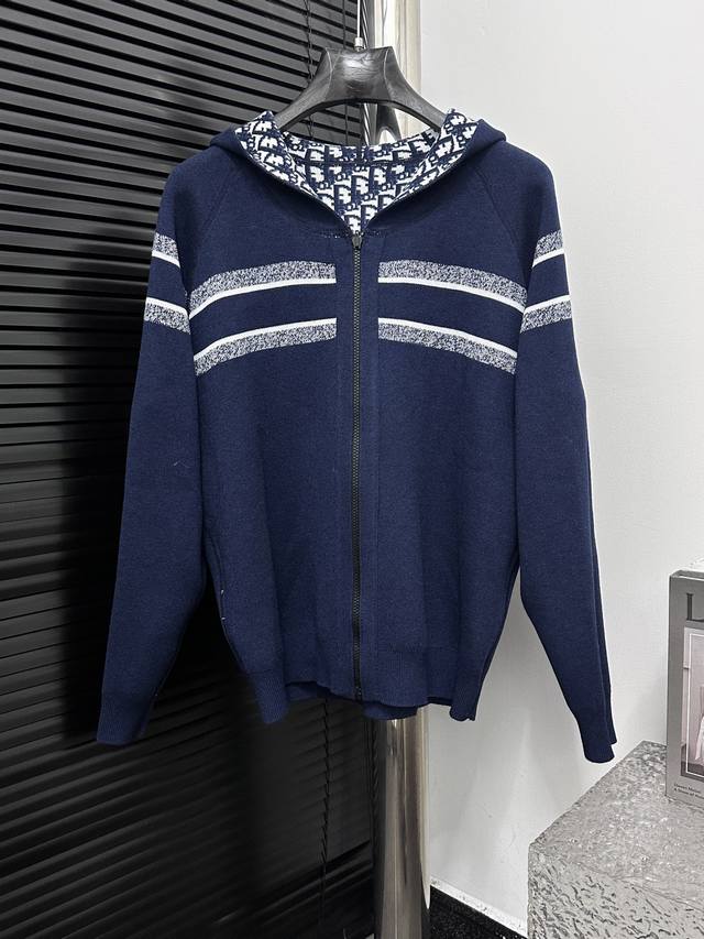 Dior Jacquard Hooded Reversible Zipper Cardigan Hooded Cashmere Cardigan Reversi
