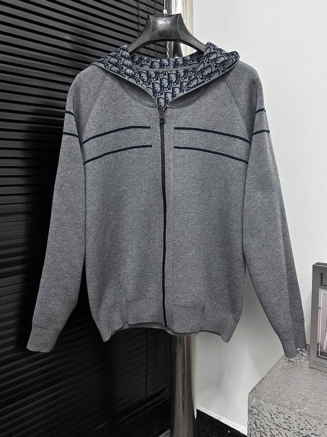 Dior Jacquard Hooded Reversible Zipper Cardigan Hooded Cashmere Cardigan Reversi