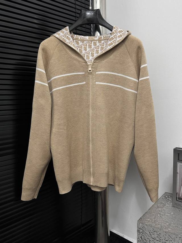 Dior Jacquard Hooded Reversible Zipper Cardigan Hooded Cashmere Cardigan Reversi