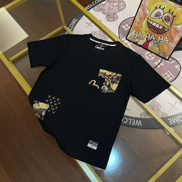 High-quality heavyweight 300g cotton Evisu New Men's Seagull Embroidered Pocket