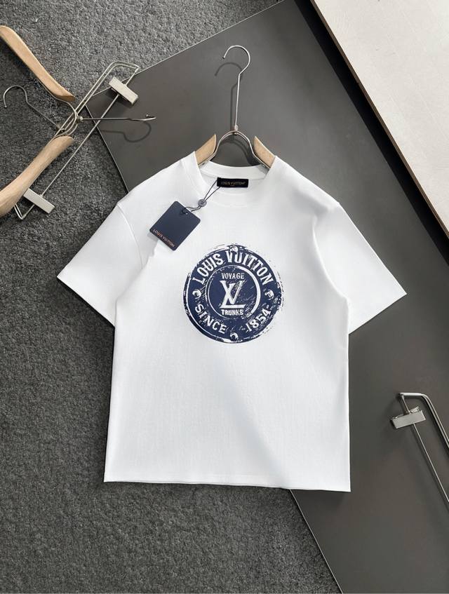 Lv Louis Vuitton runway style short-sleeved T-shirt with letter design, 300g pur