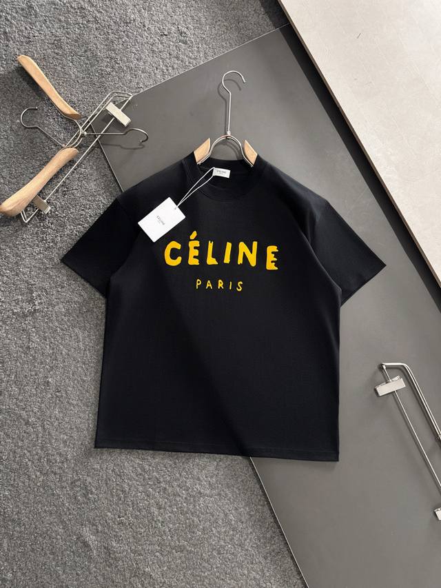 Celine runway classic letter design short-sleeved T-shirt, 300g pure cotton, all
