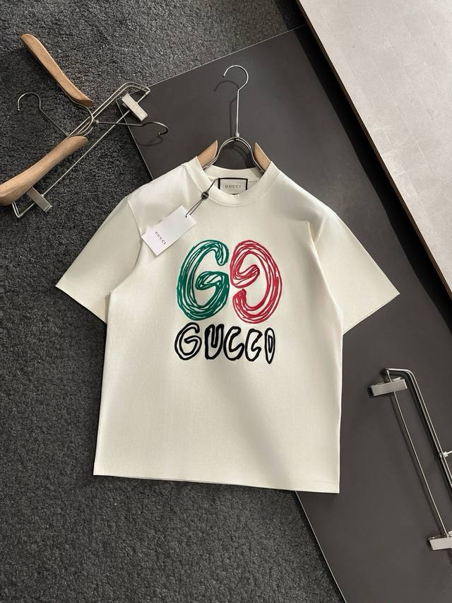 Gucci runway classic letter design short-sleeved T-shirt, 300g pure cotton, all