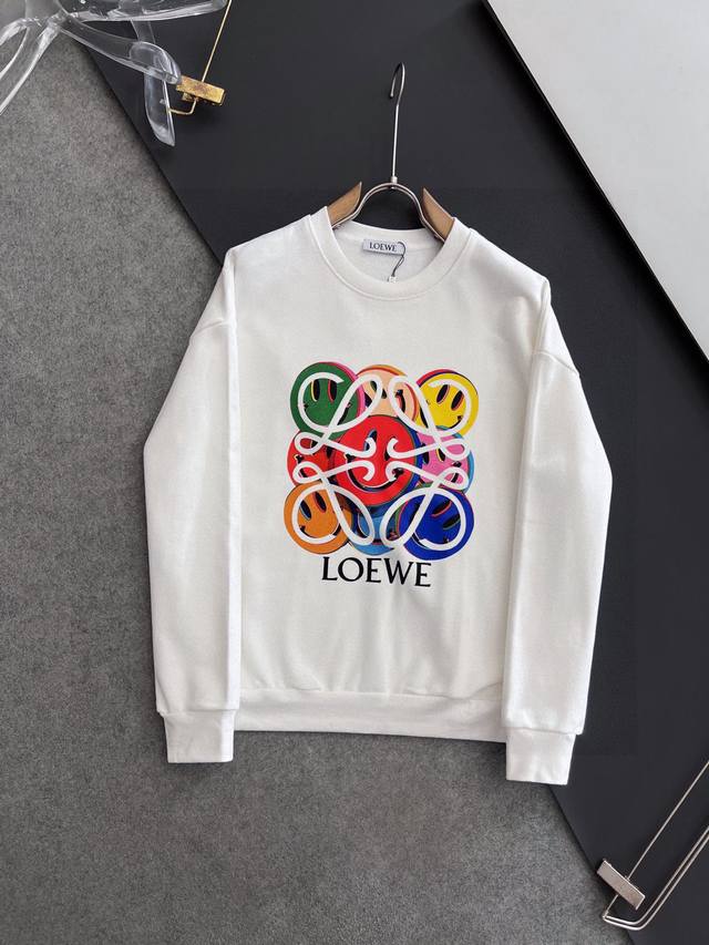 Loewe 400g 100% Cotton Sweatshirt with Classic Smiley Face and Letter Design, Al