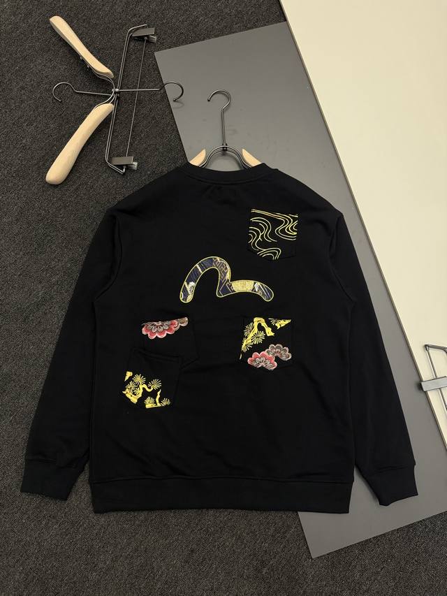 Evisu 2025 Autumn New Arrival Men's Brocade Seagull Embroidery Multi-Pocket Crew