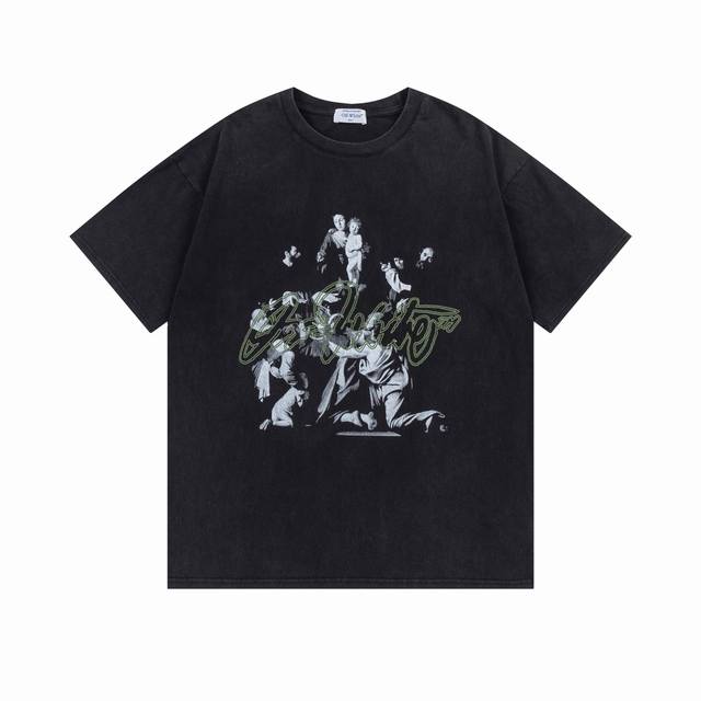 9105#. Off White 25 New Oil Painting Portrait Washed Short-Sleeve T-Shirt. Color