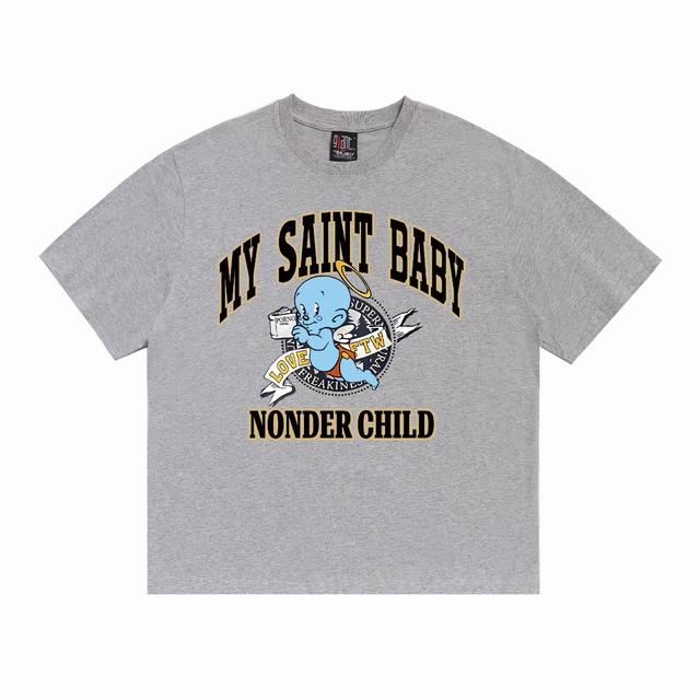 American Saint Michael Retro Angel Baby Print Distressed Loose Vintage Casual Sh