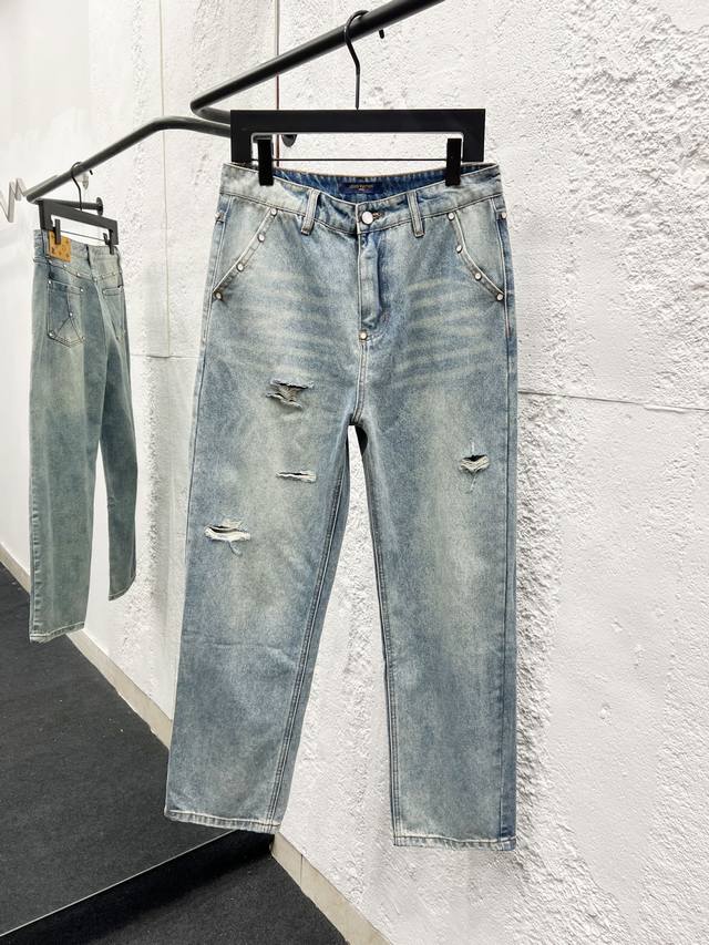 Style No.: H976 Louis Vuitton 25Ss Ripped Retro Mid-Rise Straight Leg Logo Jeans