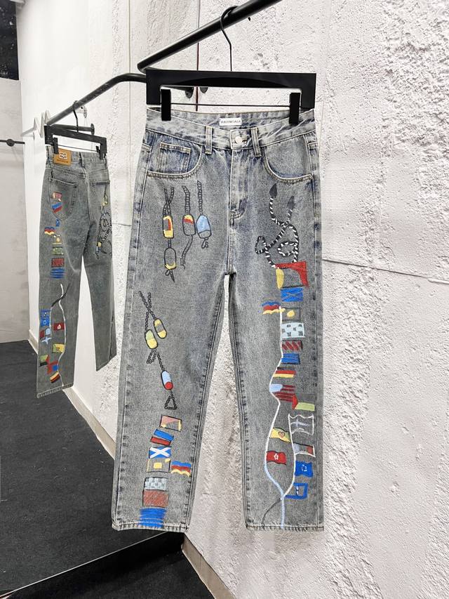 Style No.: H964 Balenciaga 23Ss Hand-painted splatter graffiti straight-leg loos