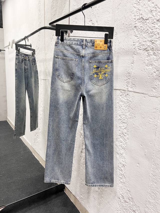 Style No.: H962 Louis Vuitton Ss25 Pure Cotton Washed Cartoon Print Jeans, Unise