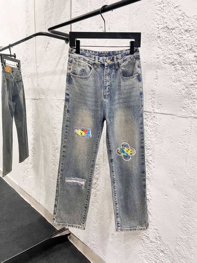 Style No.: H951 Louis Vuitton classic distressed cartoon print washed jeans. Thi