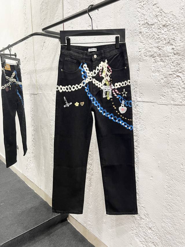 Style No.: H944 Balenciaga Ss25 1981M Distressed Washed Candy Chain 3D Print Jea