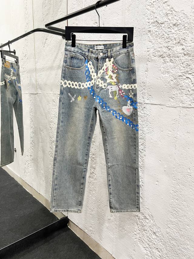 Style No.: H943 Balenciaga Ss25 1981M Distressed Washed Candy Chain 3D Print Jea