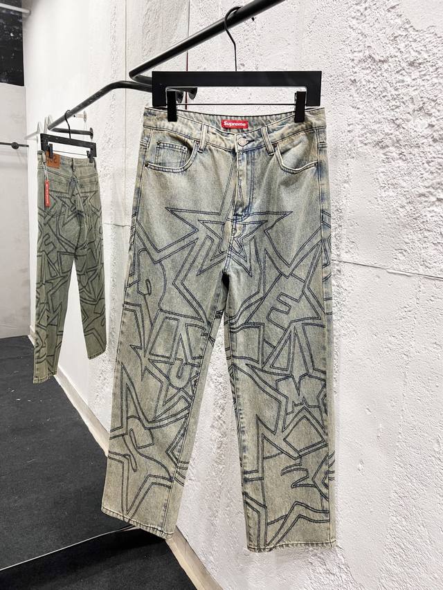 Style No.: H940 Supreme Ss25 Star-stitched Casual Loose-fitting Denim Jeans, Uni