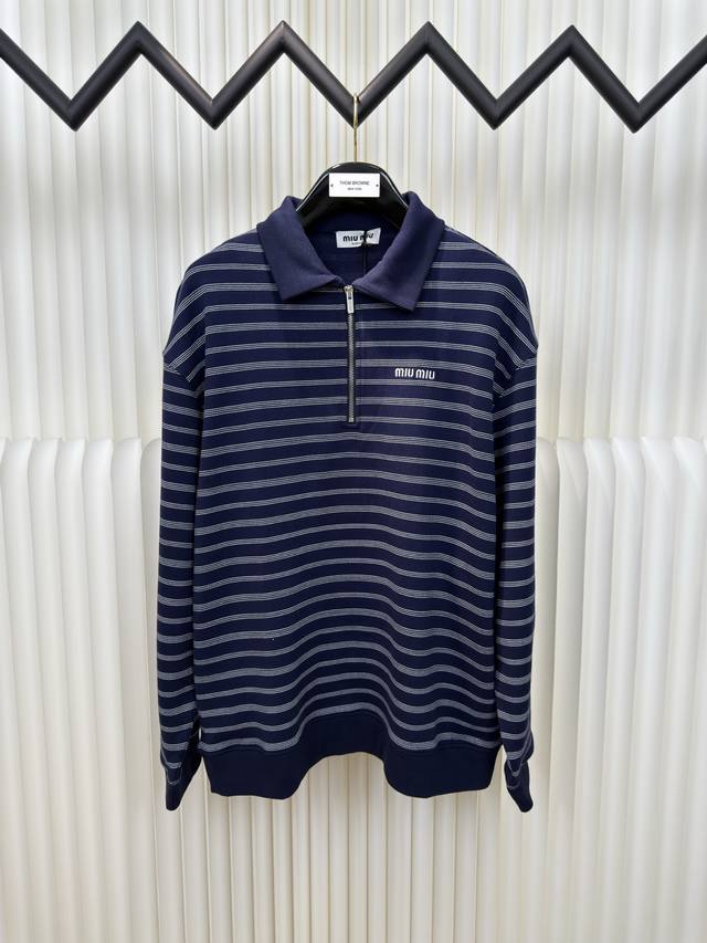 Miu Miu 25Ss Striped Zipper Polo Shirt. Authentic product purchased for 14700 RM