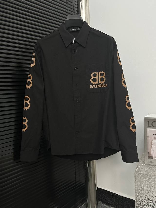 Balenciaga Paris New Graffiti Bb Letter Shirt Custom-woven and dyed fabric, heav