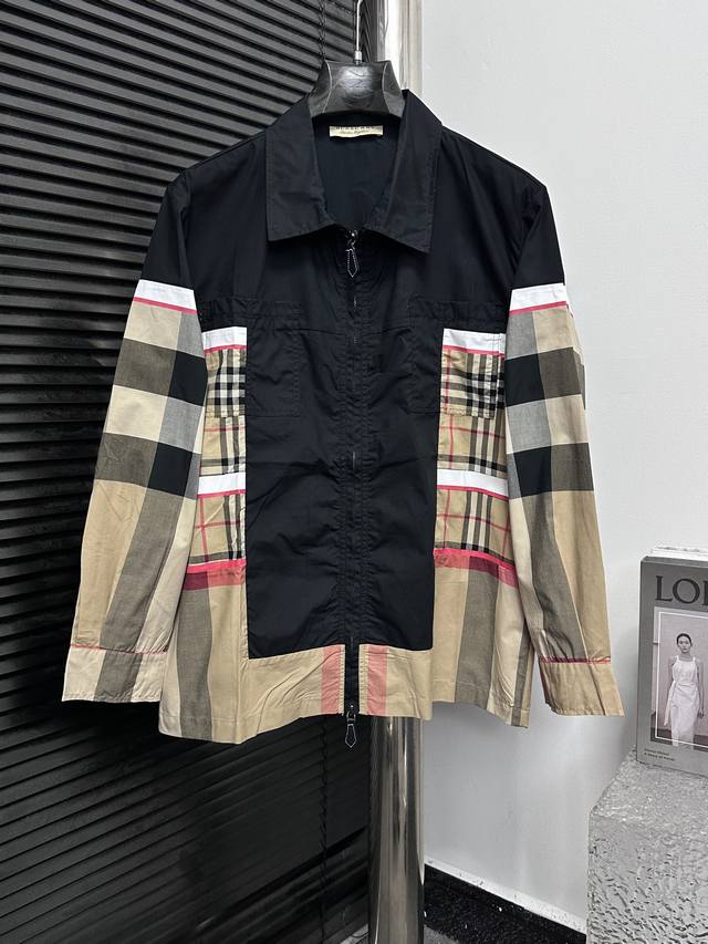 Burberry (Bbr) Patchwork Check Color Block Shirt Zip-Up Jacket. This shirt incor