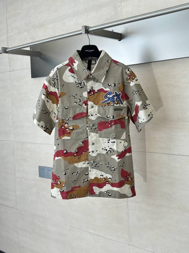 Chrome Hearts Camouflage Short-Sleeve Denim Shirt. Purchased from Los Angeles fo