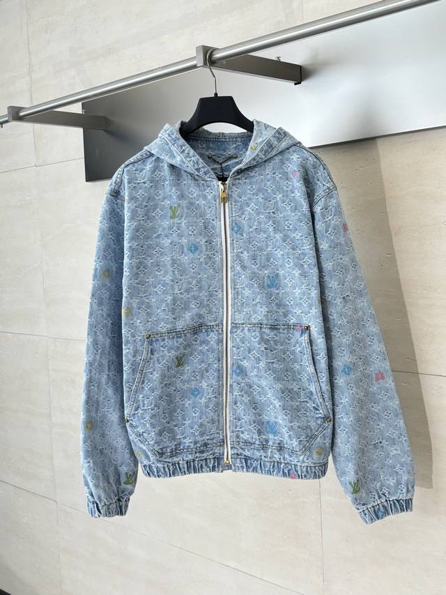 Lv Louis Tyler Collaboration Colorful Jacquard Hooded Zip-Up Denim Jacket (Ddd)