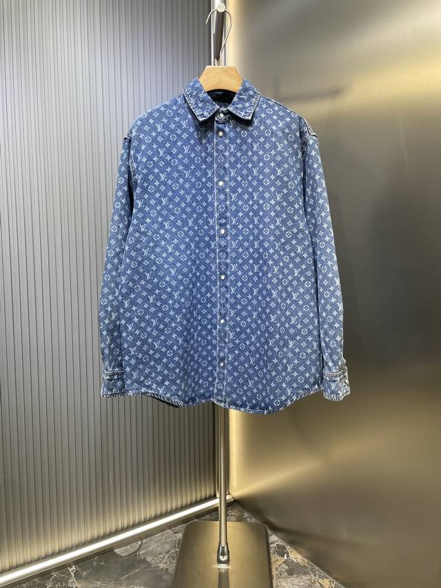 Louis Vuitton All-over Print Denim Jacket Custom Blue Shadow Encrypted Pure Cott