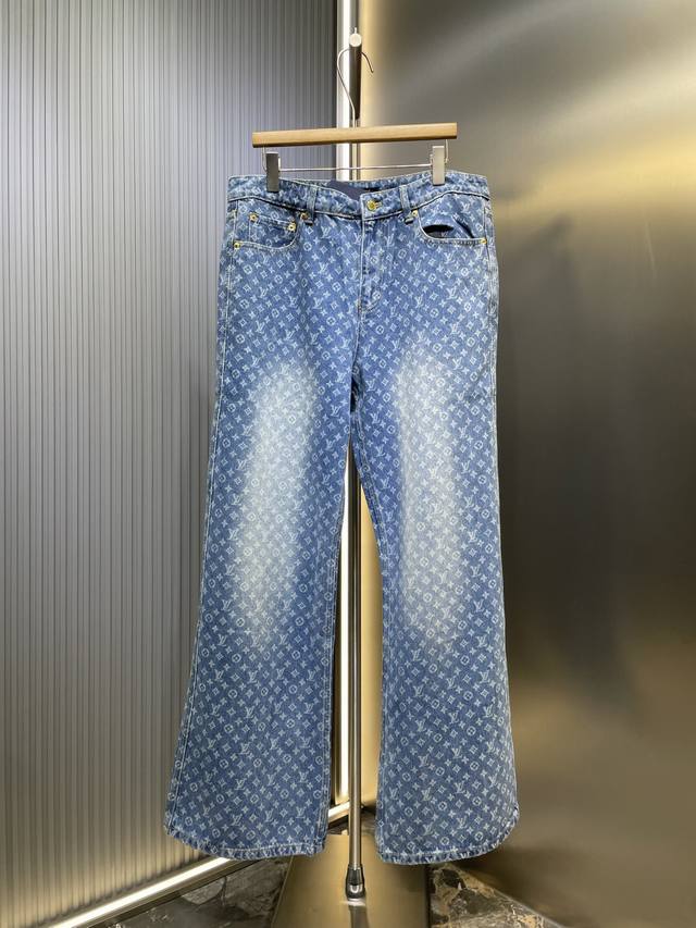Louis Vuitton All-over Print Flared Jeans Custom Blue Shadow Encrypted Pure Cott