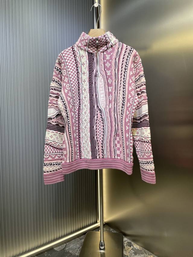 Louis Vuitton 25Fw x Nigo Monogram Jacquard Heavy-Duty Half-Zip Stand Collar Swe