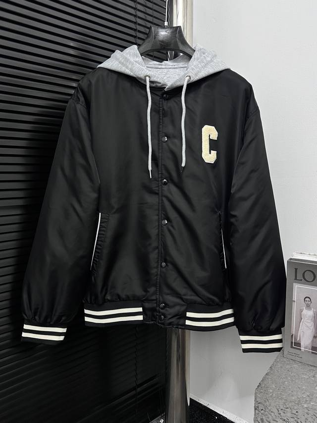 Celine Hooded Baseball Jacket (Ddd) Double Fabric Construction: The outer black