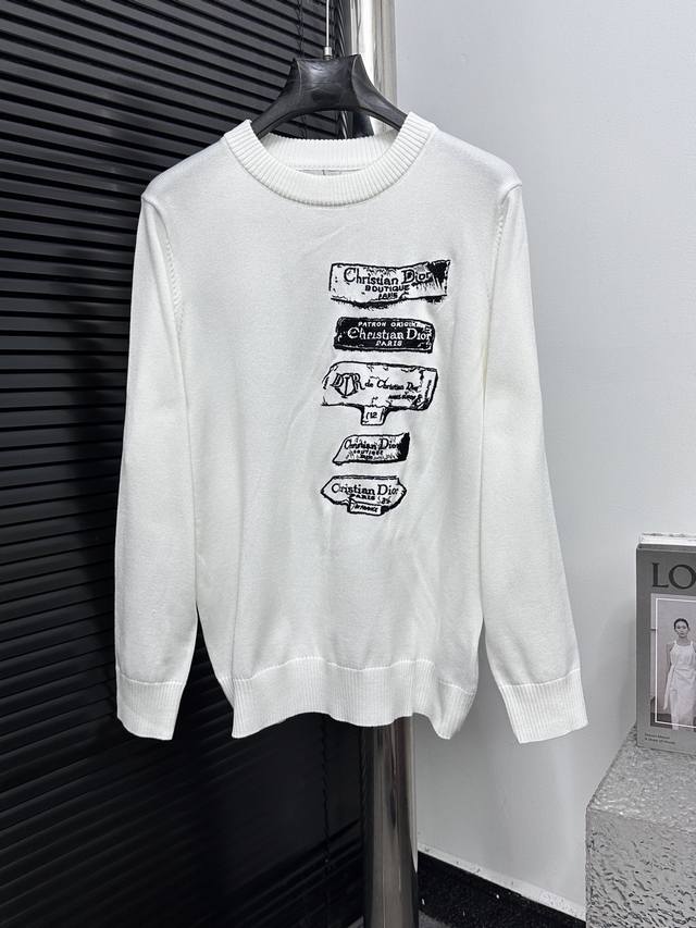 Dior 25Ss Archives Label Embroidered Crew Neck Knit Sweater. The Archives Labels