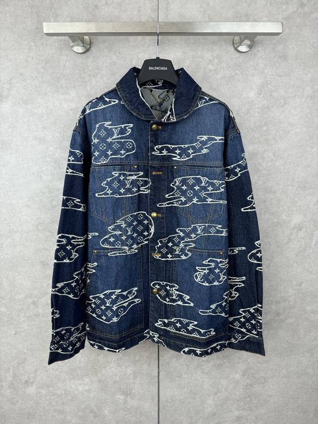 Lv Ss25 Cloud Jacquard Denim Suit Jacket Size SML XL This workwear-inspired jack