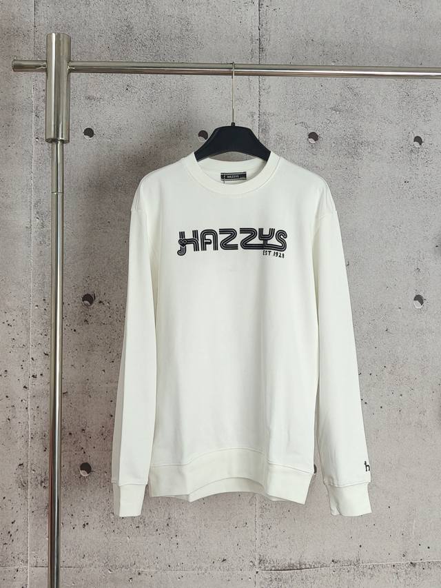 Hazzys Flocked Letter Embroidered Crew Neck Sweatshirt. High-end quality with al