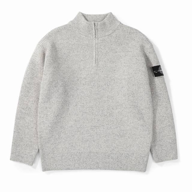 Stone Island Classic Half-Zip Badge Knit Sweater. Color: Navy Blue with Yellow-G