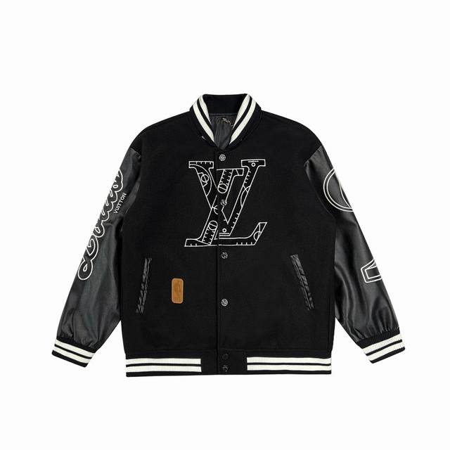 Louis Vuitton LV collaboration NBA embroidered basketball leather baseball jacke