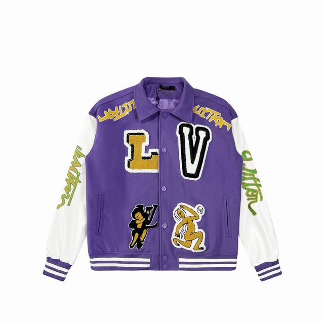 Louis Vuitton Fw22 Purple Frog Prince Cartoon Embroidered Baseball Uniform. A to