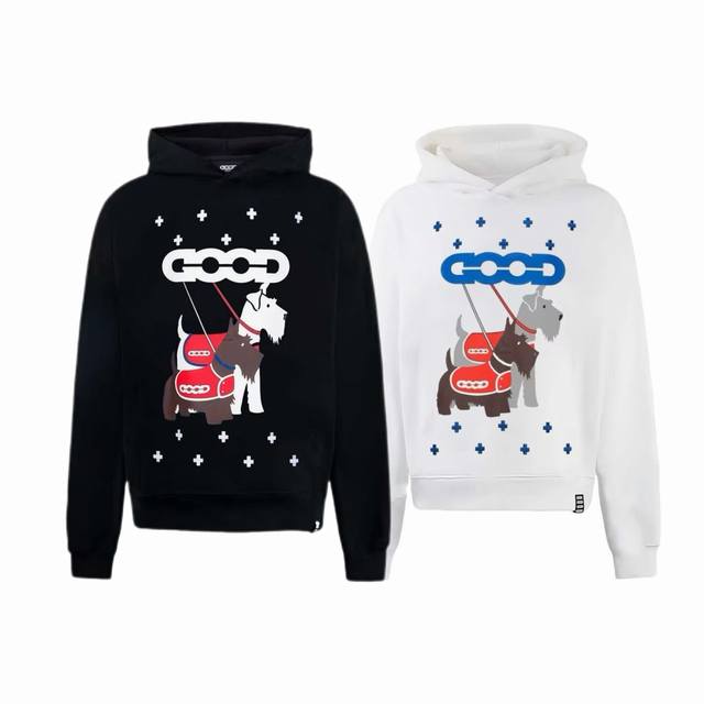Terry Cotton Goodbrand Love Is Good Embroidered Cross Schnauzer Hooded Sweatshir