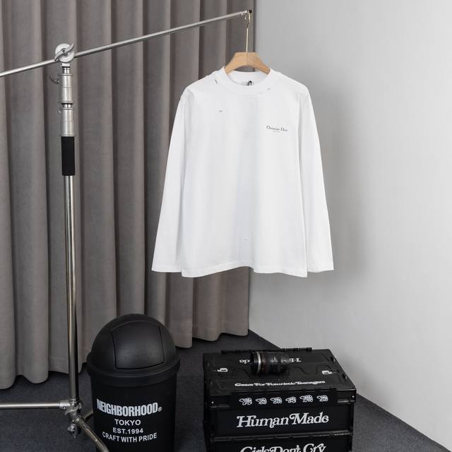 High-quality Dior 24Ss distressed print logo long-sleeved T-shirt. Impeccable de