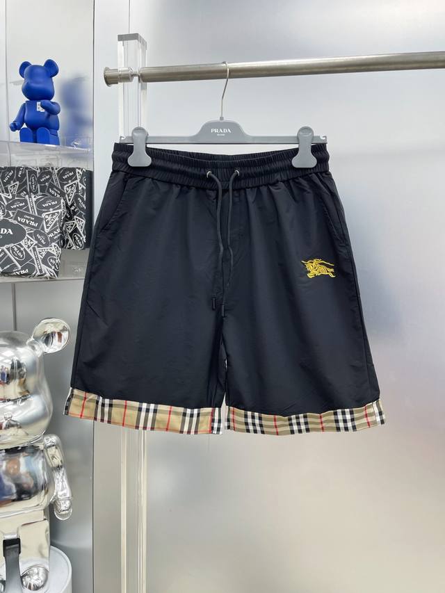 Burberry 2025 Summer New Check Patchwork Logo Horse Embroidery Logo Casual Short