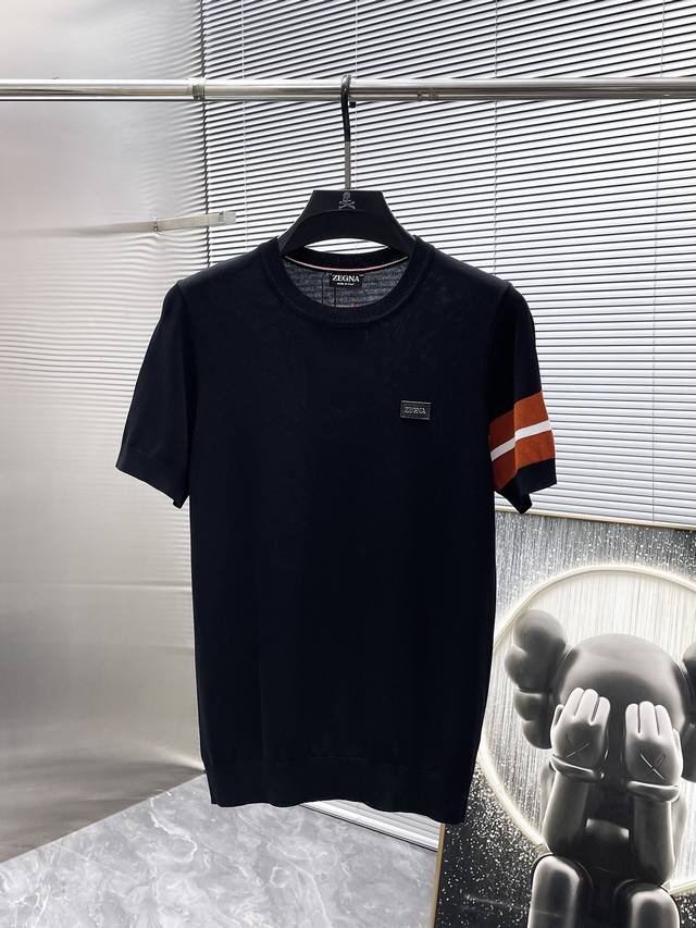 Zegna 2025Ss New Short-Sleeve Crew Neck Knit Sweater, High-End Version! Custom-m