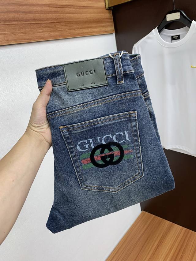 Gucci 2025 Autumn/Winter New Men's Jeans - Original Fabric, Original Wash! Impor