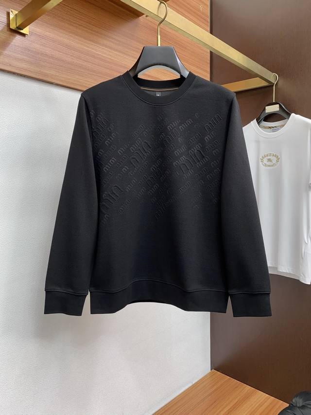 Miu Miu Men's High-End Simple Crew Neck Thickened Air Cotton Long-Sleeve Sweatsh