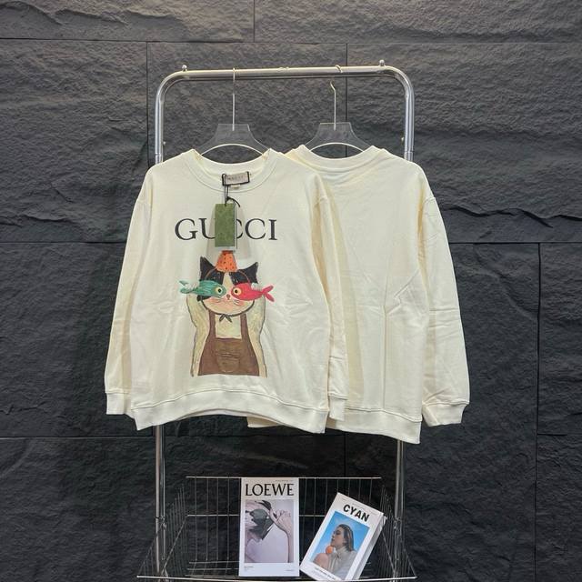 Price Drop Gucci Cat Eating Fish Print Crew Neck Sweatshirt Style No.: 743 Origi