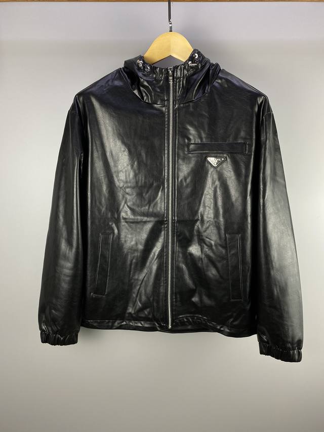 Prada 2025 Spring New Hooded Leather Jacket (Ddd) The stylish and chic cut is ex