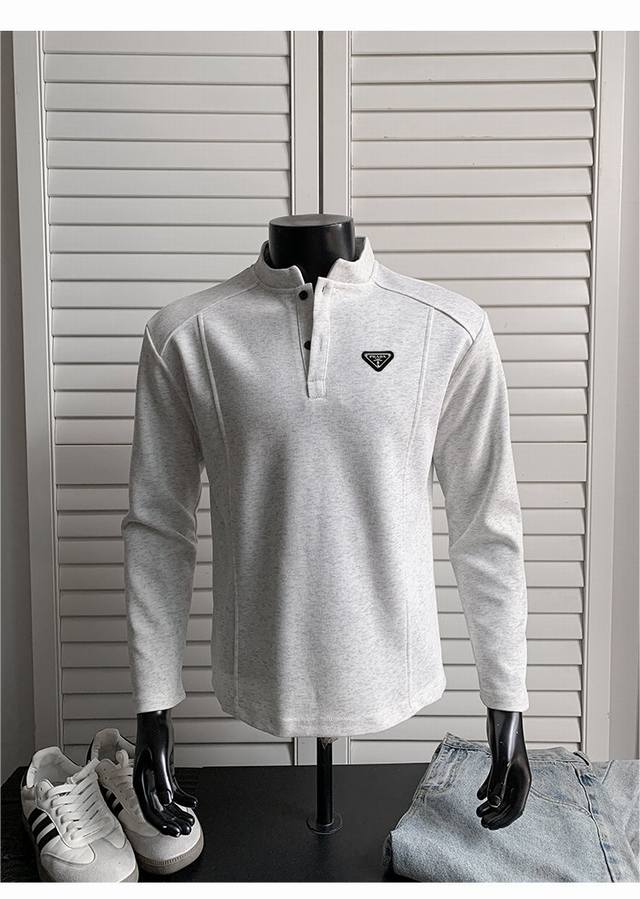 High-quality Prada 25Ss Autumn Four-Color Lapel Sweatshirt Long-Sleeve T-Shirt M