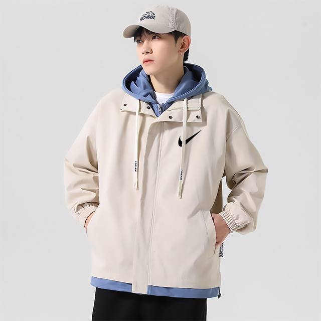 High-quality Nike 25SS Autumn Two-tone Jacket with Faux Two-Piece Hooded Design.