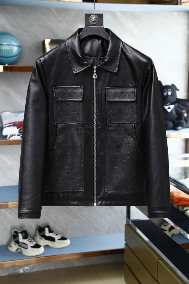 Louis Vuitton LV 2025 Spring/Autumn New Leather Jacket, runway new arrival, in p