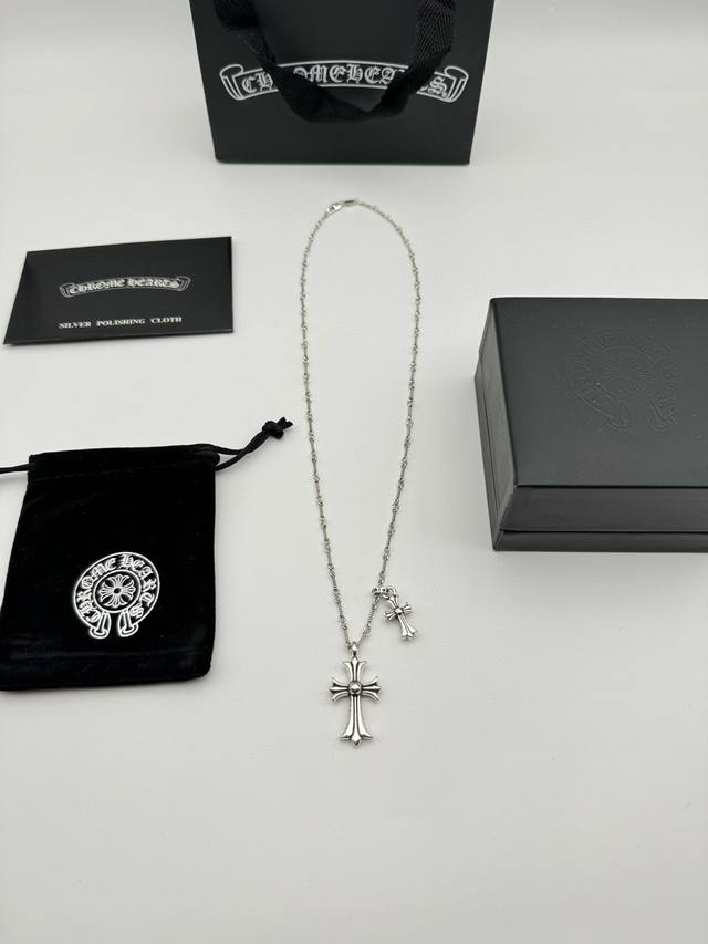 Chrome Hearts Vintage White Diamond Double Cross Necklace (Ddd) Comes with full